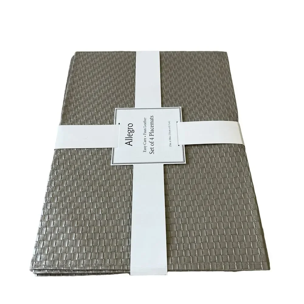 Allegro Metallic Silver Faux Leather Placemats 13x18 Set of 4 Holiday Glam NEW